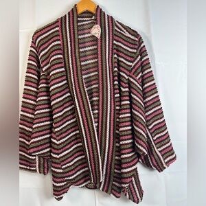 UMGEE Womens Open Cardigan Long Kimono Sleeves Striped Multicolored Size S/M NWT